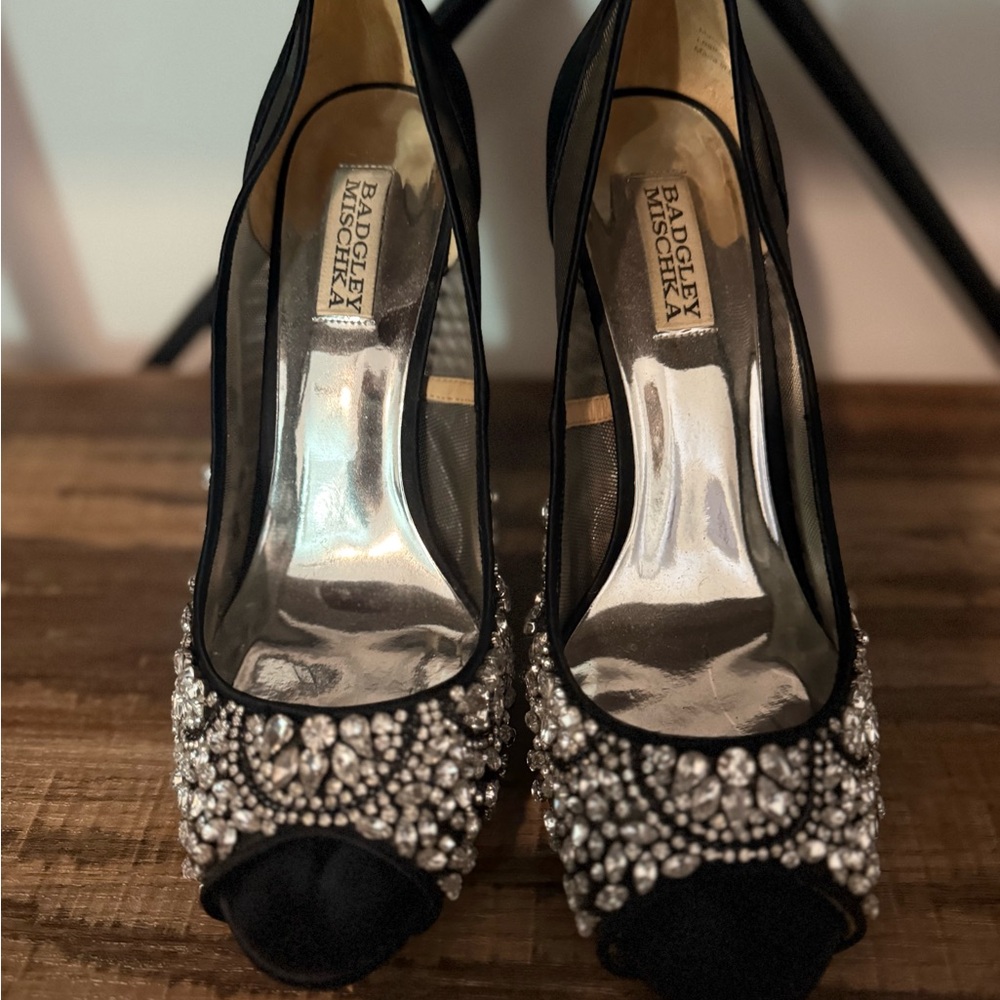 Badgley Mischka Black Heels with Silver Accents